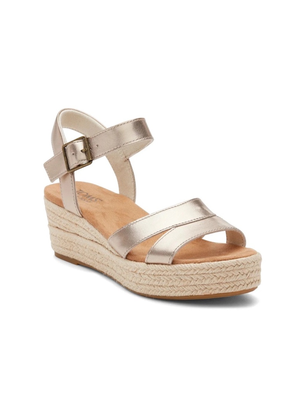 TOMS Aurdrey Espadrille Wedge Sandal size 7.5 metallic tan silver - Picture 2 of 12